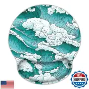 Britimes Ergonomic Mouse Pad with Wrist Support Blue Waves Non-Slip Rubber Ba