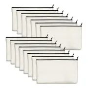 "Blank Cotton Canvas Zipper Craft Bag For Makeup Cosmeticos Artículos de tocador Storage (Beige, Black Zipper)"