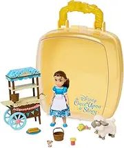 Disney Store Official Belle Beauty and The Beast Mini Doll Playset, Once Upon a Story Collection, 9-Piece Figure Set with Accessories, Includes Food Trolley, Tassilo and Sheep, Age 3+