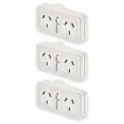 3PK Sansai 2400W Surged Double Left Power Adaptor Plug Socket 240V Protector WHT