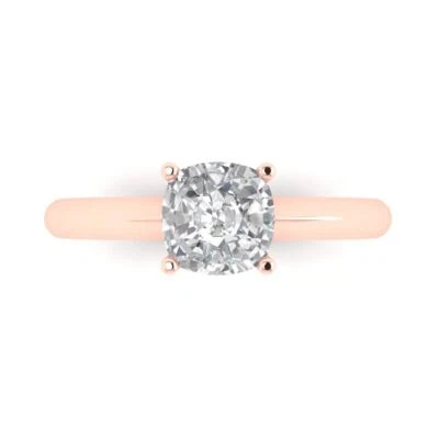 1.5Ct Cushion Cut Clear Gemstone Solid Gold Solitaire Engagement Promise Ring