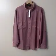 Sanctuary Women's Button Front Long Roll-Tab Sleeve Shirt , Top Brown Size L