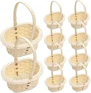 Mini Woven Basket, 10Pcs 3x4x5 Inch Oval Shaped White Plastic Mini Basket with Handle for Flower Arrangement, Holding Gifts/Candies/Snacks Miniature, Wicker Baskets-