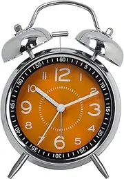 Analog Alarm Clock,Loud Alarm Clock for Heavy Sleepers Bedrooms,4.5Inch Super Silent Non-Ticking Twin Bell Alarm Clock,Backlight,No Snooze,Battery Operated,Bedside Louder Bell for Adults/Kids (Orange)
