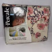 Vintage King Sheet Percale Dusty Pink Floral~ Fitted Montgomery Ward MCM New Nos