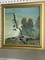 Art Original Acrylic Painting Crooked Little Tree by Randy Spry 12x12 Framed