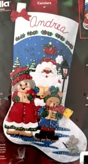 New Bucilla Carolers Christmas Stocking 84943 Singing Choir Felt Sequins Crafts