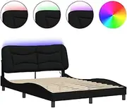 Bed Frame with LED Without Mattress Black 137x187 cm Double Fabric Furniture Bedroom