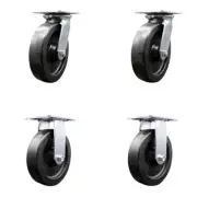 8 Inch Polyolefin Caster Set with Ball Bearings 2 Swivel 2 Rigid Service Caster