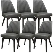 Shelby Set of 6 Dining Chair Genuine Leather Solid Rubber Wood Frame - Dark Grey
