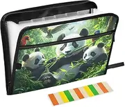 Quteprint 13 Pockets Expanding File Folder with Zipper Closure, Forest Panda Birds Accordion File Folder with Sticky Labels, Letter Size A4 Papers Expandable File Document Organizer