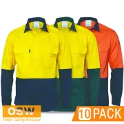 10 X HI VIS LONG SLEEVE CLOSED FRONT COTTON WORK ELECTRICAL ANTI-STATIC SHIRTS