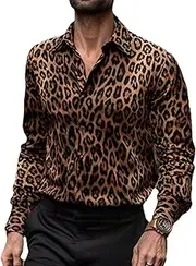 [HanzhuoLG] Leopard Print Shirt Fashion Retro Leopard Printed Long Sleeve Shirts for Men Color2 Medium