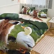 GHBNK Quilt Set 3-Piece - Ultra-Soft Thickened Bedding Set, Dog and A Duck Bedspread + 2 Pillowcases, Lightweight Double-Sided Quilt Cover for Home/Hotel/Gifts 79"x90"