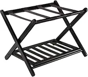 Luggage Rack Suitcase Stand Foldable Bamboo Suitcase Stand with Storage Shelf Luggage Stand for Hotel Bedroom Guest Room Luggage Shelf Luggage Stand