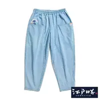 在飛比找momo購物網優惠-【EDWIN】江戶勝 女裝 街頭潮寬錐型牛仔褲(漂淺藍)