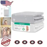 Ultimate Comfort Mini Crib Sheets Set - 2 Organic Cotton Sheets in Grey & White