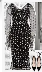*DOLCE & GABBANA* Runway S/S 2015 Polka Dot Ruched Mesh Sheer Midi Dress NWT 38