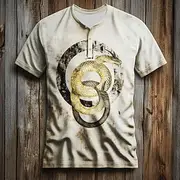 Men's Pattern Snake T Shirt Henley Shirt Short Sleeve Designer Retro Vintage Retro Street Casual Daily Summer Spring All Seasons White Henley Henley T-Shirt
