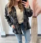 Mikarose plaid shacket in Shadow Grey