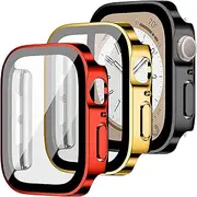 3Pcs for Apple Watch Case 44mm 40mm 45mm 49mm 41mm,Hard Case+Tempered Glass Screen Protector,Waterproof Thin Protective Cover for Apple Watch series 9/ultra 2/SE 2nd/8/ultra/7/SE/6/5/4,iwatch Case Accessories Bumper