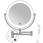 9" Wall Mounted Lighted Makeup Mirror with Magnification 10X, Large Chrome-led