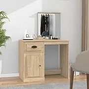 Dressing Table with Mirror Sonoma Oak 90x50x132.5 cm Engineered Wood,Modern Vanity Dressing Table with Mirror and Ample Storage Space for Bedroom Vanity Units