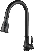 ACA International Kitchen Mixer Tap with Pull Out Sprayer, Euro Pull-Out 2-Mode Spray Kithcen Sink Tap 360° Swivel High Arc Laundry Sink Taps Faucet Solid Brass(Matte Black)