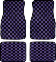 4Pcs Plush Floor Mat Checkers Vehicle Front Rear Carpets Universal Car Floor Carpet Rugs Non-Slip Car Decoration(Purple)