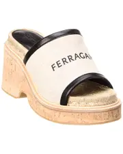 Ferragamo Sole Canvas & Leather Platform Sandal