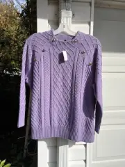NWT Talbots Gorgeous Lavender Woven Argyle Stripe Button Sweater 3X 22W 24W