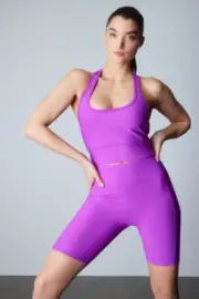 NWT! Josie Natori Women Size S Solstice T-Back Crop Top Sports Bra Wild Orchid