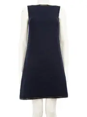 Navy Wool Knee Length Scoop Neck Dress