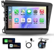 4+64G for Honda Civic 2012-2015 Wireless CarPlay Car Stereo Receiver Compatible, 9 Inch Android Auto IPS 1280 * 720 Touchscreen,Android 13 Car Radio DSP Bluetooth GPS FM WiFi/GPS/HD Backup Camera