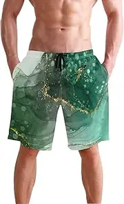 [XYMZR] Gold Green Marble Men's Swim Trunks Quick-Dry Bathing Suit Swimming Board Shorts S