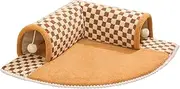 2-in-1 Funny Plush Plaid Checkered Cat Tunnel Bed, Cat Tunnel Bed with Toy Balls, Squares Cat Tunnel, Winter Pet Plush Bed, for Small Medium Large Cat, Puppy, Ferret