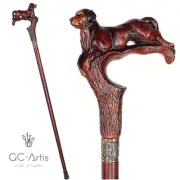 Labrador / Retriever Dog Walking Stick Cane Dark Wood Handcarved for men women