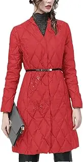 [Generic] Women V-Neck Embroidered Elegant Winter Puffer Coat Warm Lightweight White Duck Down Casual Jacket