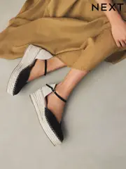Black Standard/Wide Fit Forever Comfort® Closed Toe Platform Espadrille Wedges (AL5764) | $79