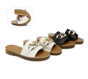TARRAMARRA® Women Leather Metal Ultra Soft Flat Slides Jianna - White / AU Ladies 10 / AU Men 8 / EU 41
