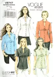 Vogue Pattern V8747 Misses Shirt with Custom Fit A,B,C,D Bra Cup Sizes 6 8 10 12