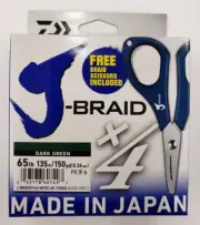 Daiwa J -Braid X4 65# 150yds DarkGreen with FREE Braid Scissors JB4U65-150DG-LC