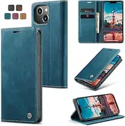 [ELEPIK] for iPhone 13 Mini Case with Card Holder, Kickstand [2 Card Holder + 1 Cash Slot] [for Women & Men] [Durable PU Leather] Magnetic Wallet Phone Cover for iPhone 13 Mini, Elegant Blue