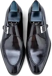 [Generic] AA Handmade Grain Cowhide Leather U-Tip Moccasin Almond Toe Black Single Monk Strap Loafer Shoes for Men, Daily Event and Dress Shoes (Available in US Sizes 6 to 15)