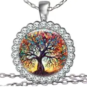 Austrian Crystal Tree of Life Family Tree Necklace Faux Stained Glass Art Print