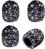 Valve Stem Caps, 4 Pack Handmade Crystal Rhinestone Universal Car Tire Valve Caps Chrome,Attractive Dustproof Bling Car Accessories - Black
