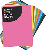 Colored Poster Board,60 Sheets Large Size 11 x 14 Inch Assorted Neon Trifold Poster Board Bulk for Art Display Board,Classroom Use,School Craft Project,Presentation Drawing