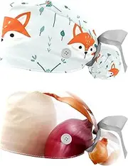[YTYVAGT] 2-Pc,Nurse Scrub Caps,Scrub Hats with Buttons and Cotton Sweatband,Vector Pattern with Foxes and Arrows