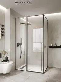 在飛比找Yahoo!奇摩拍賣優惠-淋浴房心海伽藍簡窄方形整體淋浴房L型平開門衛生間隔斷干濕分離
