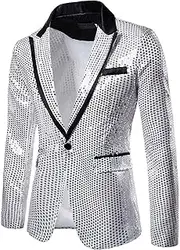 [Generic] Casual Men One Button Shiny Sequin Blazer Tuxedo Party Dinner Prom Suit Jacket Stylish Wedding Party Dress Suit Blazer Jacket